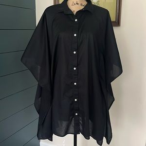 Lands End Black Sheer Oversized Button Front Swim Cover-up Shirt